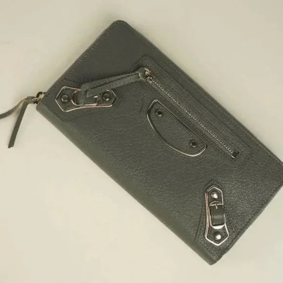 Balenciaga Grey Classic Metallic Edge Continental Zip Around Wallet - Picture 2 of 8